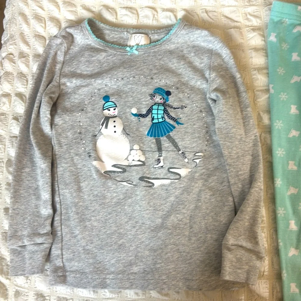 Toddler Girls Snug Fit Snowman ⛄️ & Figure Skater ⛸️ Pajama Sleep Set ~ ❄️⛄️⛸️